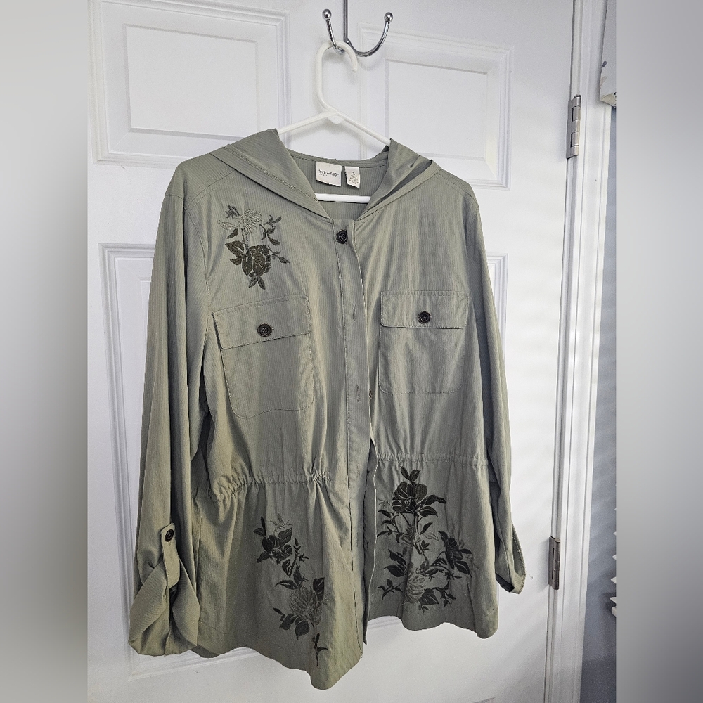 Christopher & Banks Green Floral Utility Jacket